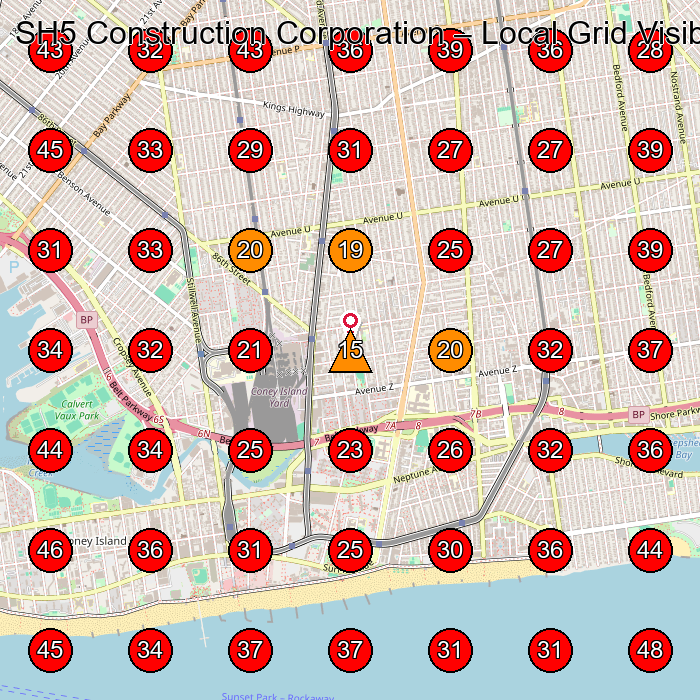 SH5 Construction Corporation GeoGrid visibility map for General Contractor in Brooklyn